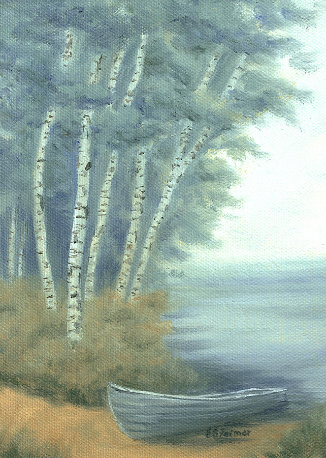 Birch in Mist with Boat Painting by Elaine Farmer