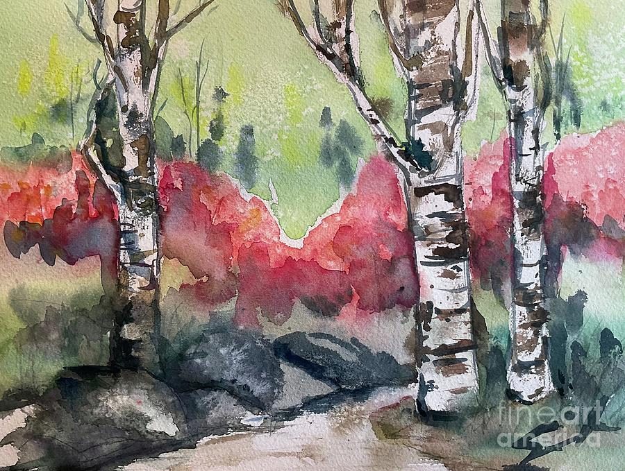 Birch in Spring Painting by Sonia Mocnik