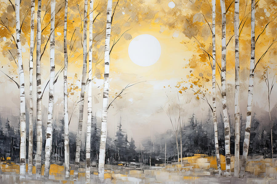 Birch Moonlight Painting by Lourry Legarde