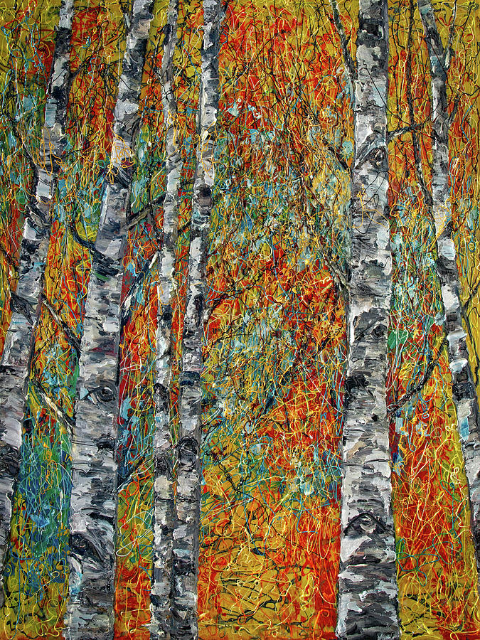 Birch Painting Mystical Forest Fantasy  Painting by Lena Owens - OLena Art Vibrant Palette Knife and Graphic Design