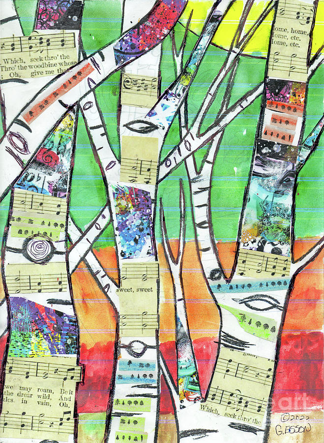 Tree Painting - Birch Tree Collage by Genevieve Esson