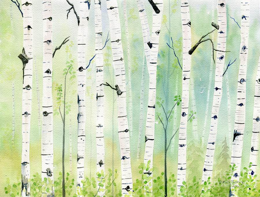 Tree Painting - Birch Trees 2 by Melly Terpening