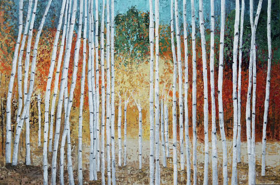 Birch Trees and Fall Color Painting by Linda Bailey