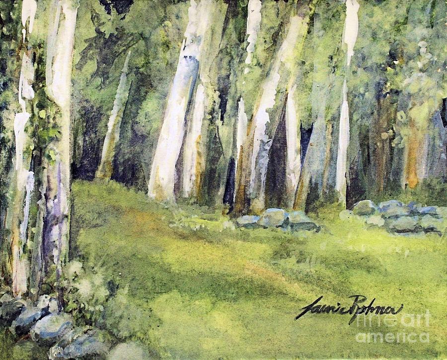 Birch Trees and Spring Field Painting by Laurie Rohner