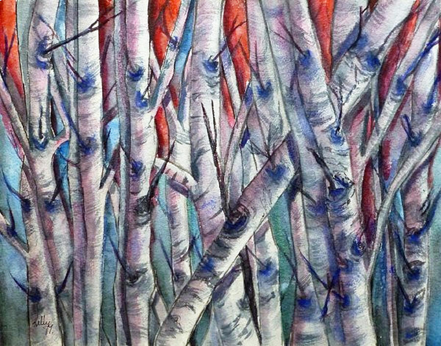 Birch Trees in Living Color Painting by Kelly Mills