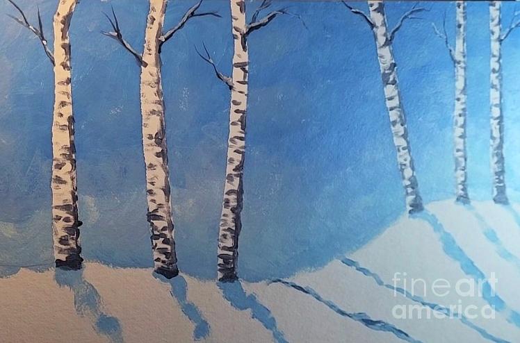 Birch Trees in Snow Painting by Stacy C Bottoms