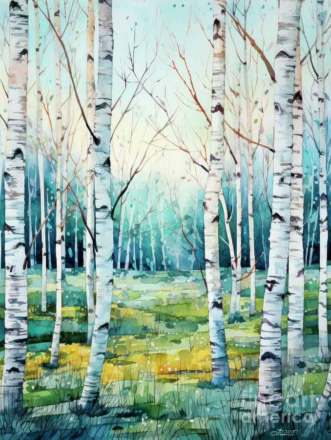 Birch Trees in Spring Digital Art by Jutta Maria Pusl