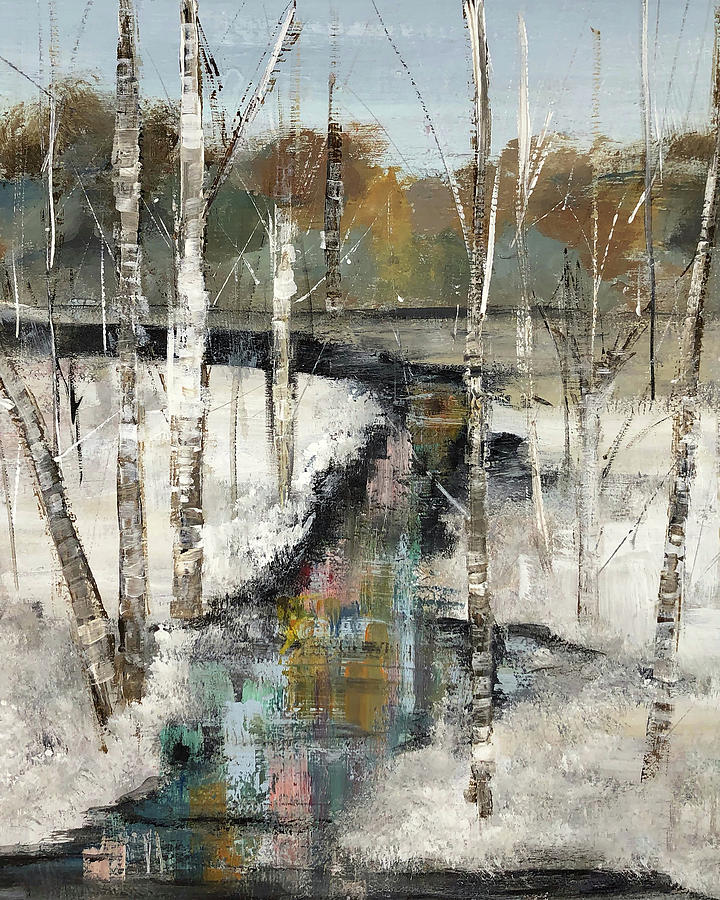 Birch Trees Winter Painting by Sallie Otenasek