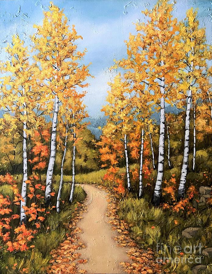 Birch valley, fall landscape Painting by Inese Poga