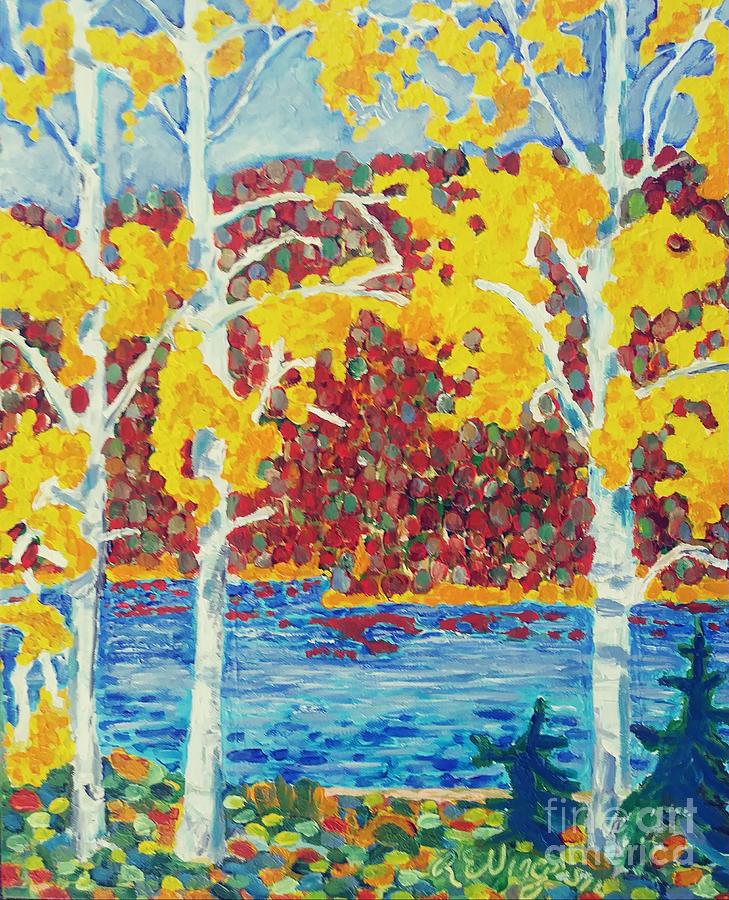 Birch with maple hillside Painting by Rodger Ellingson
