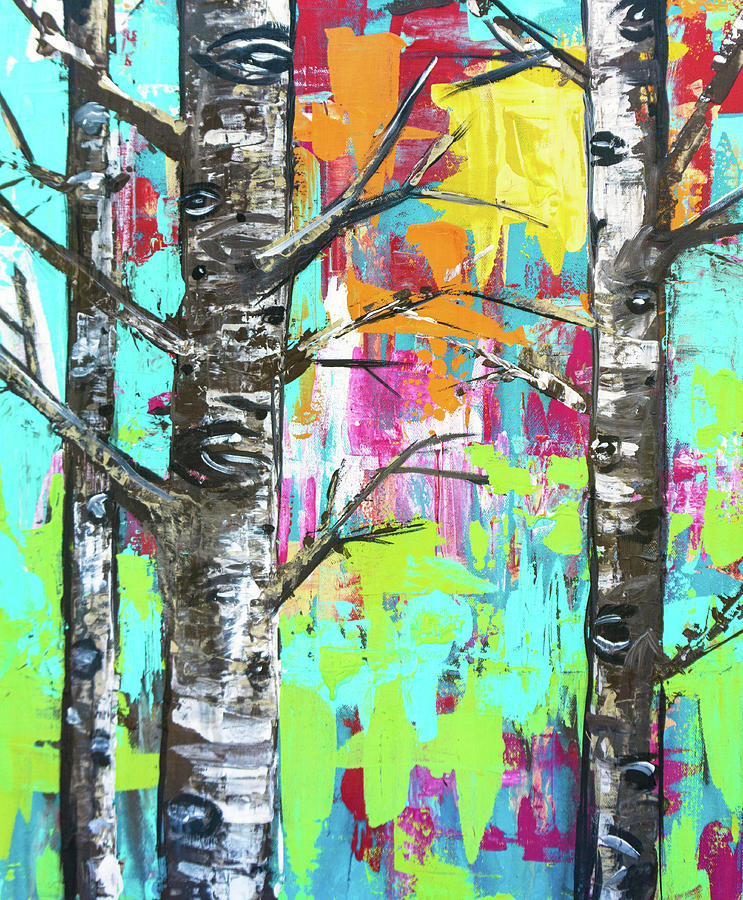 Birch Wood Trees at Sunset in the Forest Painting by Joanne Herrmann