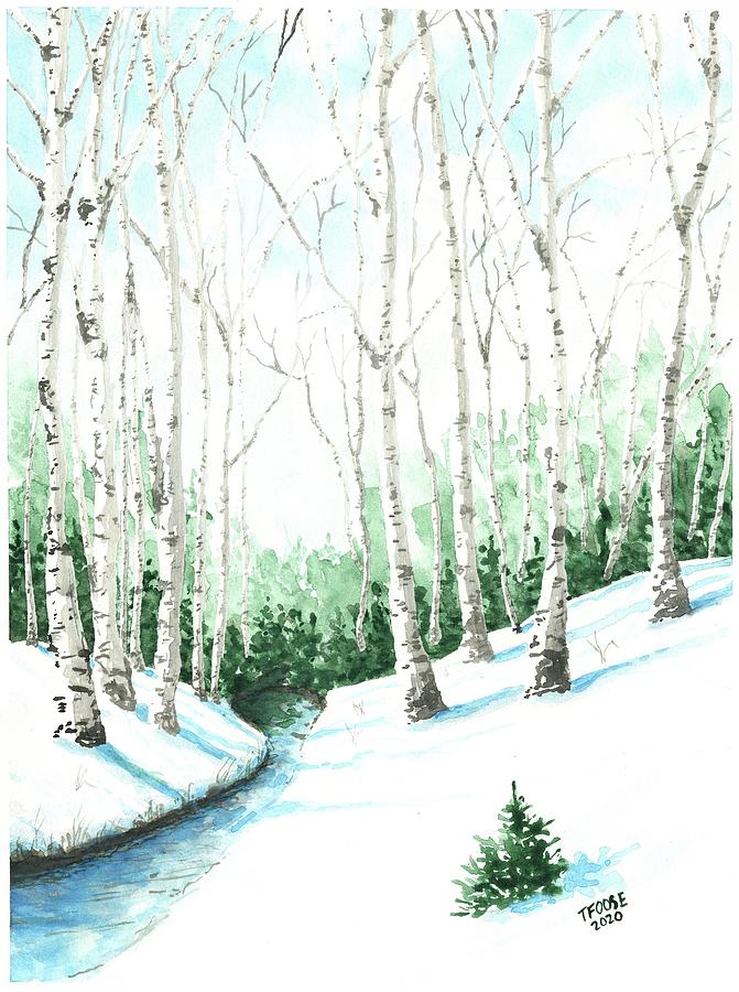 Birches And A Little Stream In The Winter Painting