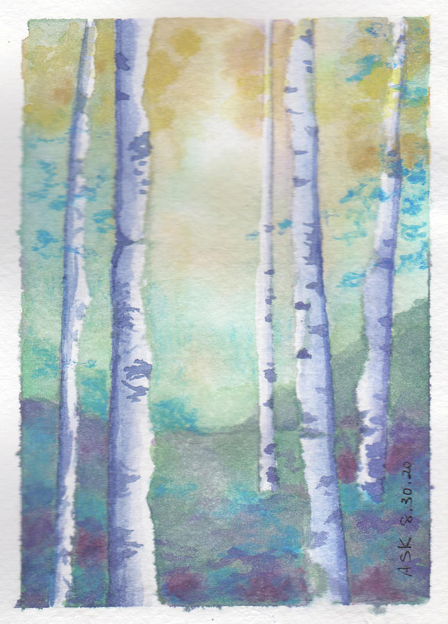 Birches at Daybreak Painting by Anne Katzeff