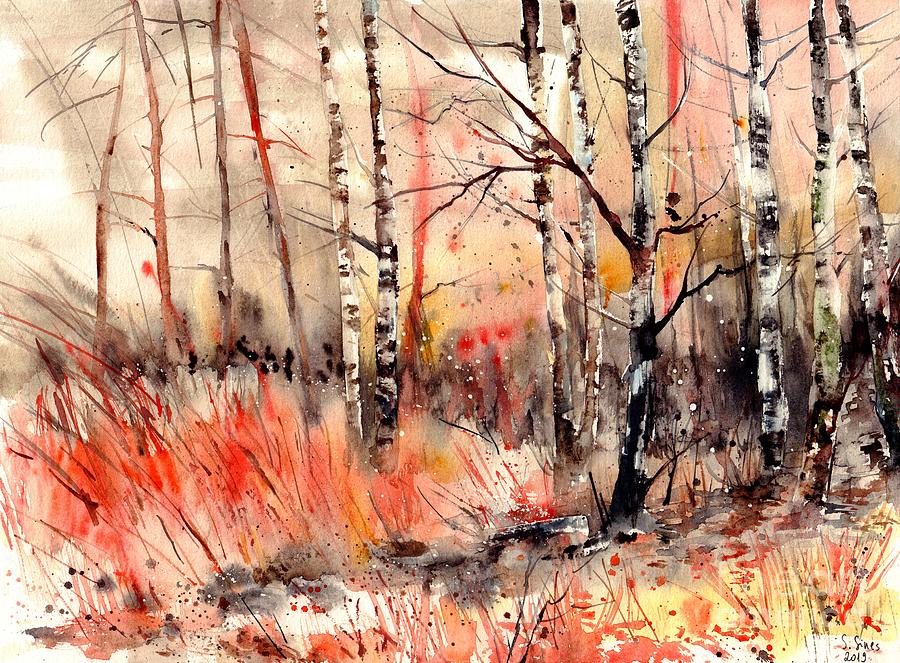 Birch Painting - Birches In Russet Grass by Suzann Sines Birch Painting - Birches In Russet Grass by Suzann Sines