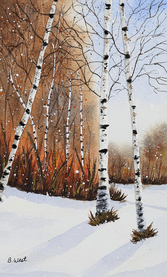 Birch Trees in Winter Painting by Barbara West