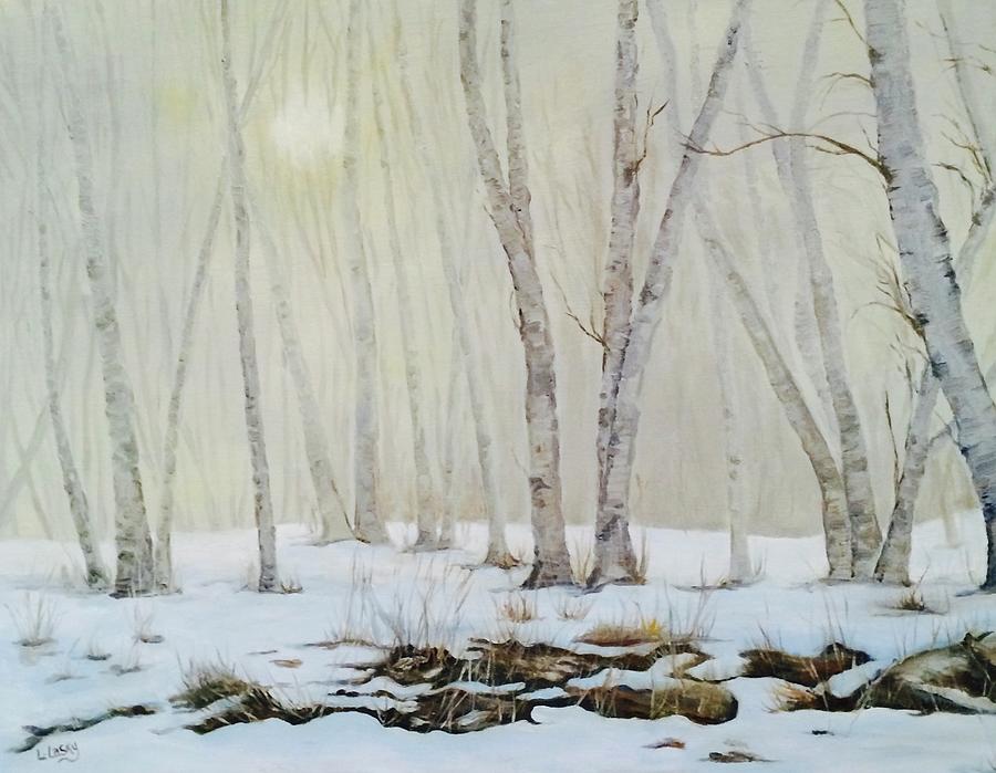 Winter Painting - Birches in winter by Liz Lasky