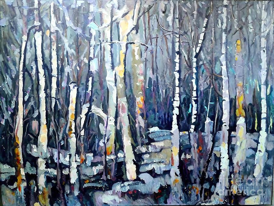 Impressionism Painting - Birches Painting Impressionism Painting Nature Landscape Modern art artist birches brushes canvas color decline drawing easel gouache high water interior landscape museum oil oil on canvas paints by N Akkash