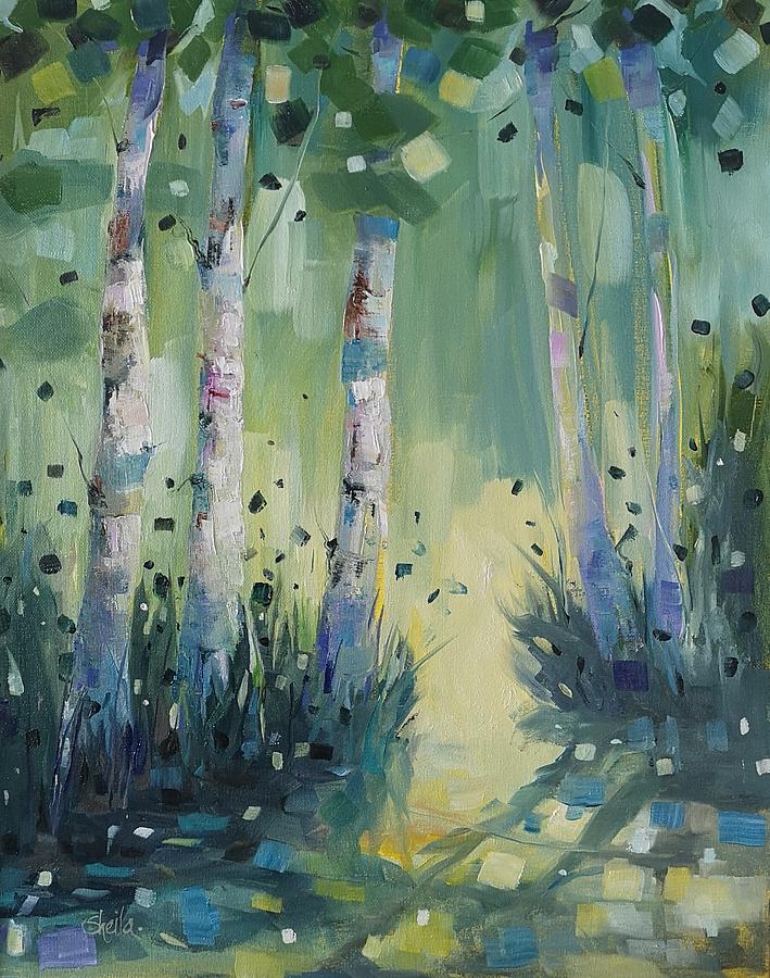 Birches with Portal Painting by Sheila Romard