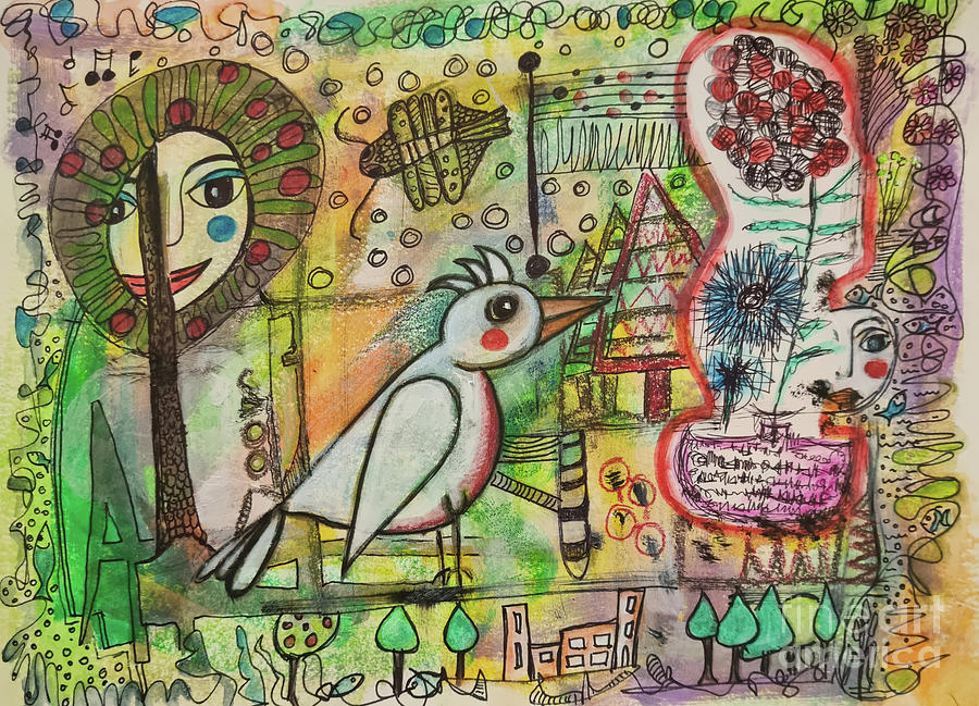 BIRD and APPLETREE Mixed Media by Mimulux Patricia No