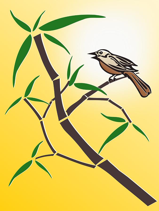 Wildlife Digital Art - Bird and Bamboo by Anastasiya Malakhova