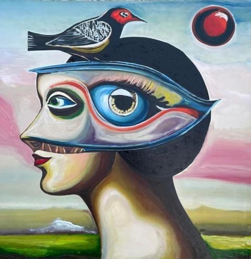 Bird, ball man  Painting by Kasey Jones