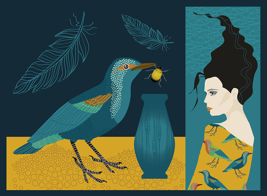 Nature Digital Art - Bird bug and girl by Johanna Virtanen