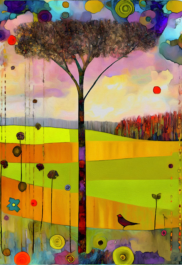 Bird by a Tree Mixed Media by Ann Leech
