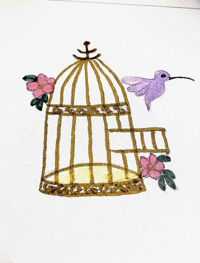 Bird cage with Hummingbird  Painting by Margaret Welsh Willowsilk