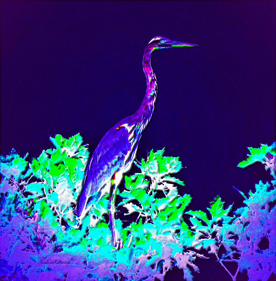 Bird Egert Heron Out Our Back Window Painting by Susanna Katherine