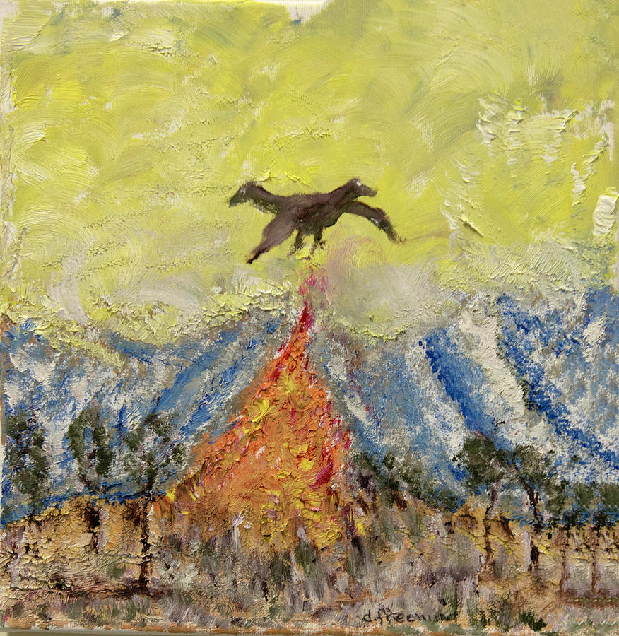 Bird Escapes Fire in the Forest Painting by David McCready
