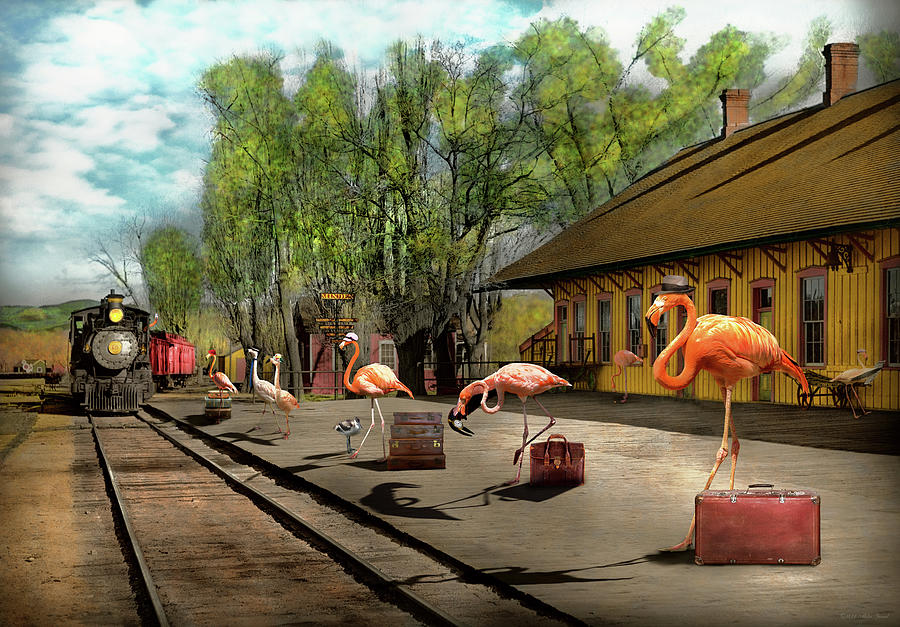Bird - Flamingo - Wading for the train Photograph by Mike Savad