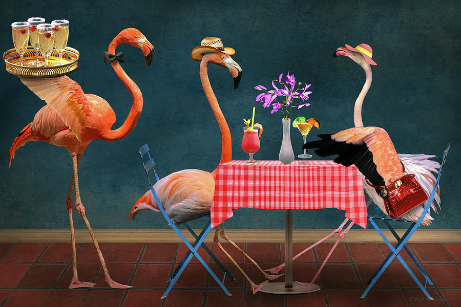 Flamingo Photograph - Bird - Flamingo - Wading tables by Mike Savad