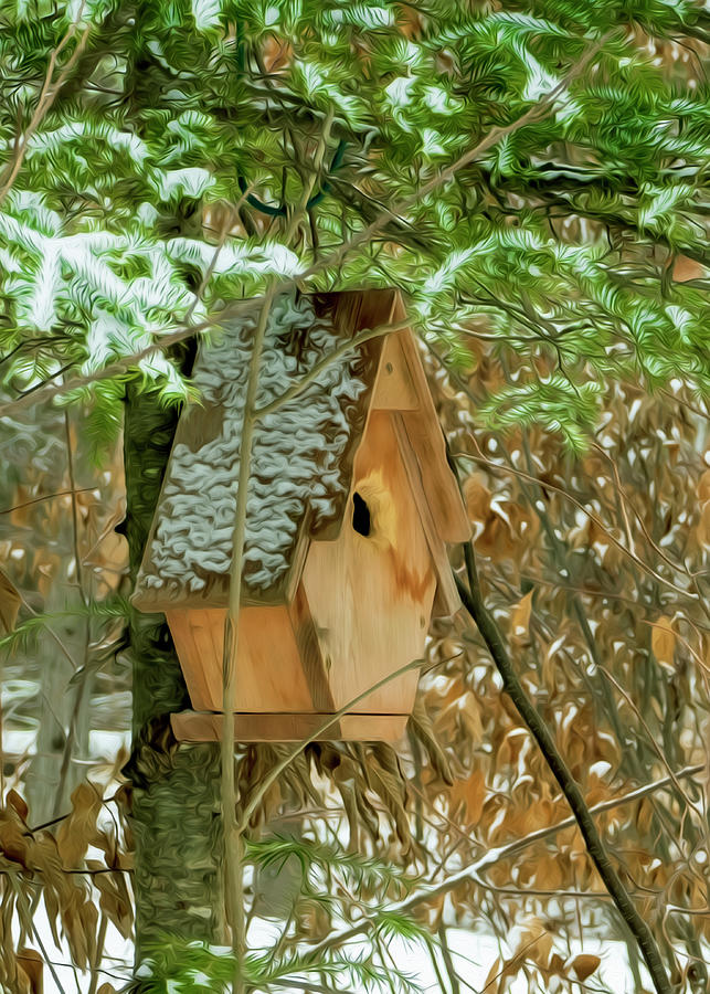 Bird House in Winter Forest Photograph by Sandra Js