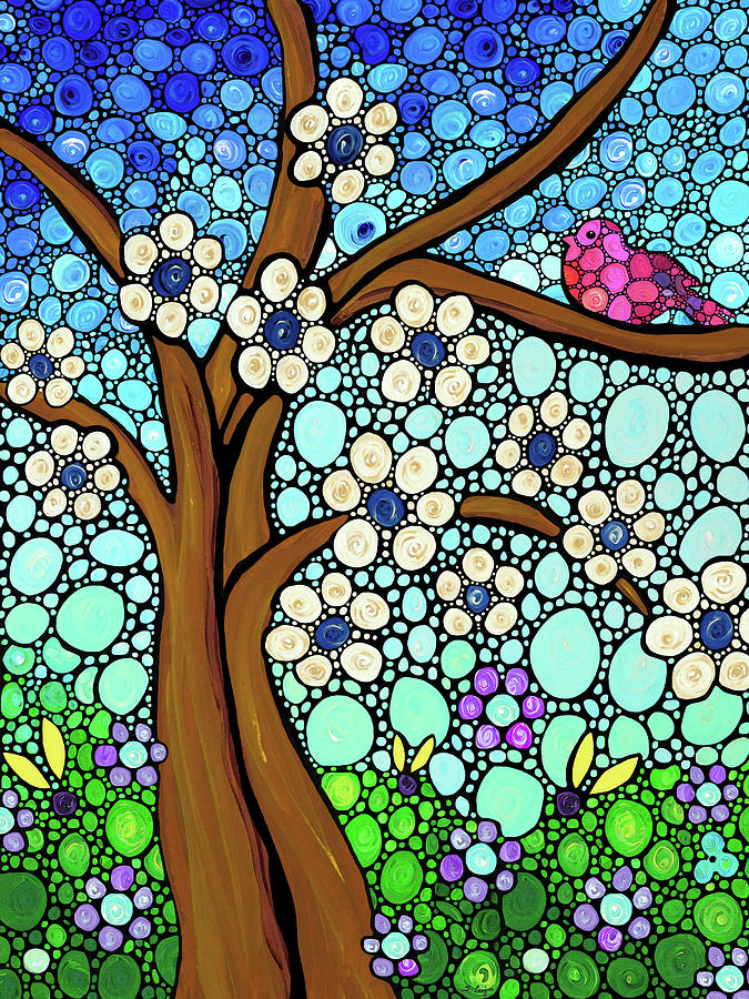 Bird House Mosaic Garden Art Painting by Sharon Cummings