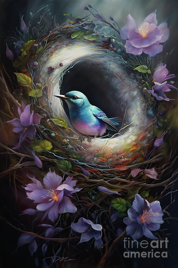 Bird In Nest With Dream Flowers 2 Digital Art By Momart - Fine Art America