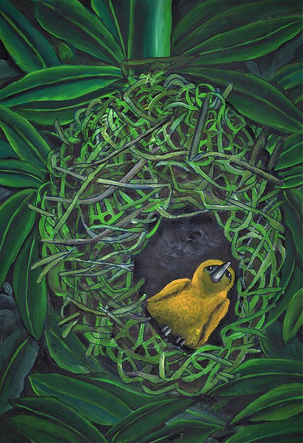 Bird in the nest Painting by Tara Krishna