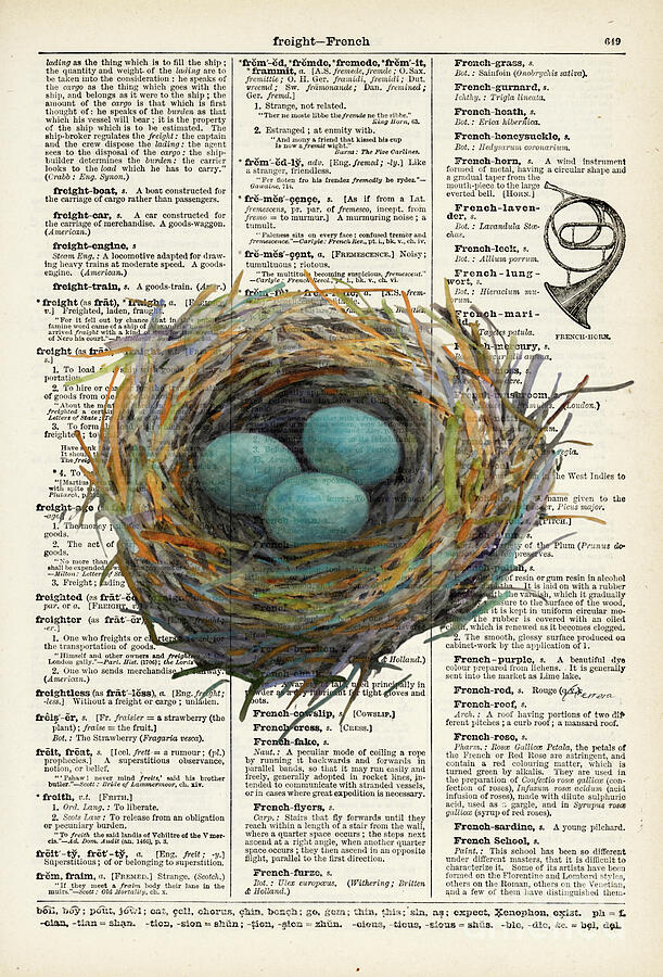 Bird Nest 2 On Vintage Dictionary Painting
