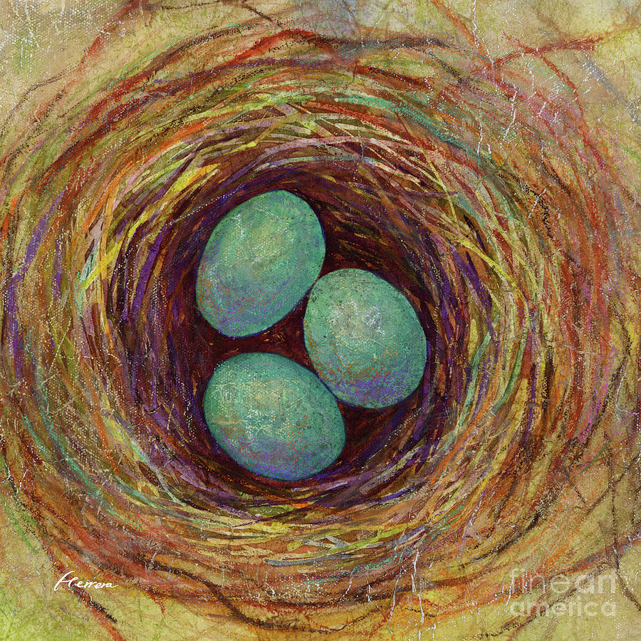 Bird Nest - Robin Eggs Painting by Hailey E Herrera