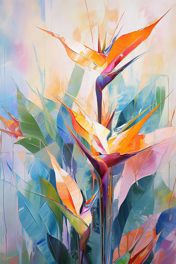  Bird of Paradise Dances in Lush Botanical Tapestry Painting by Lourry Legarde