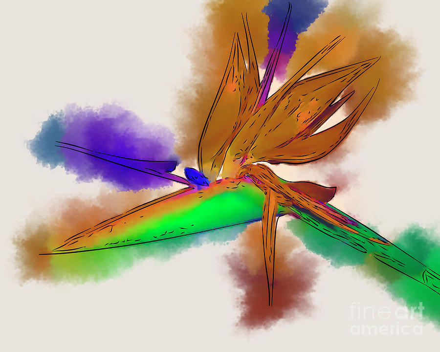 Bird Of Paradise In Abstract Watercolor Digital Art by Kirt Tisdale