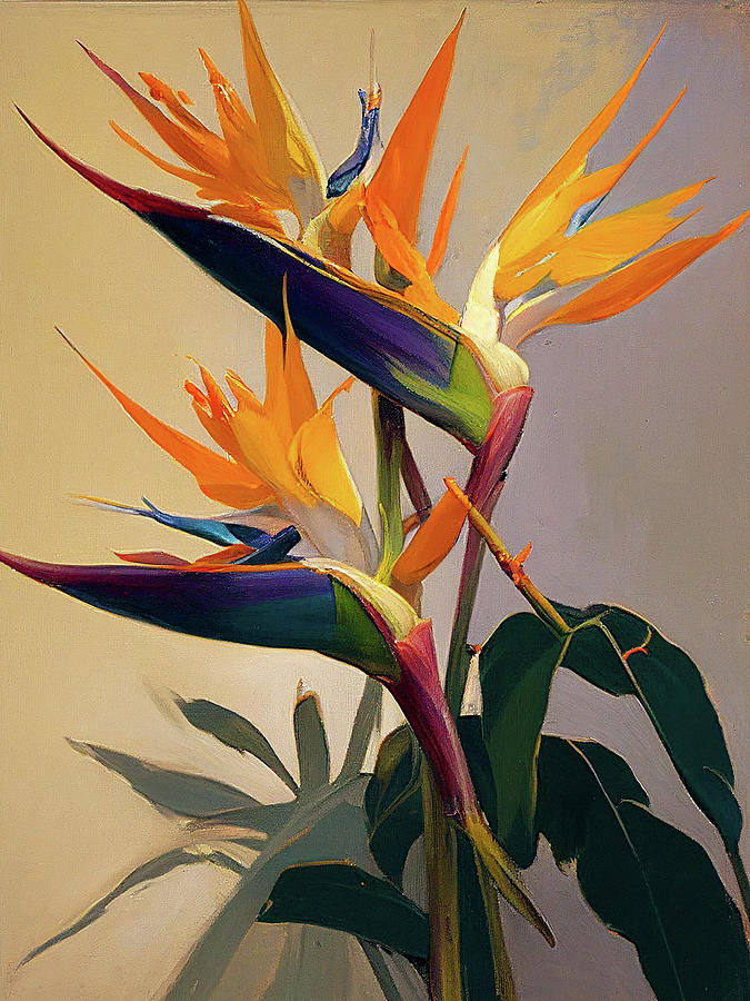 Flowers Still Life Painting - Bird of Paradise by Naxart Studio