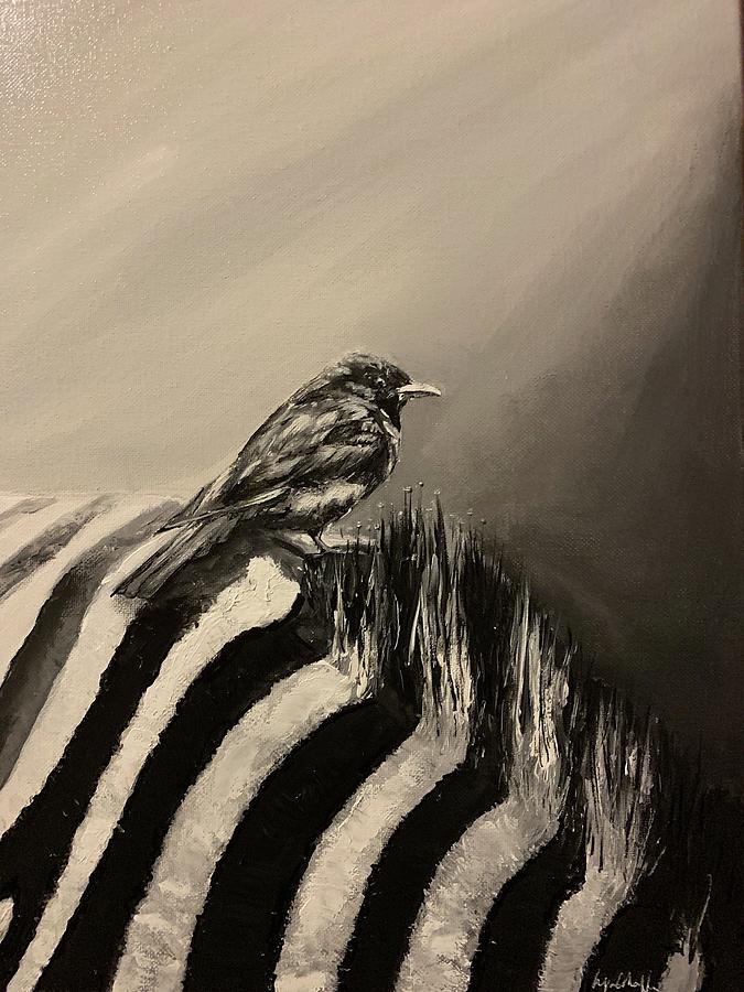 Bird on a zebras back Painting by Lynn Shaffer