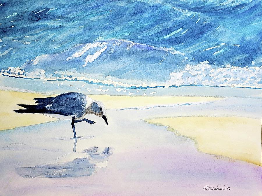 Bird on the Beach 1 Painting by Ann Frederick