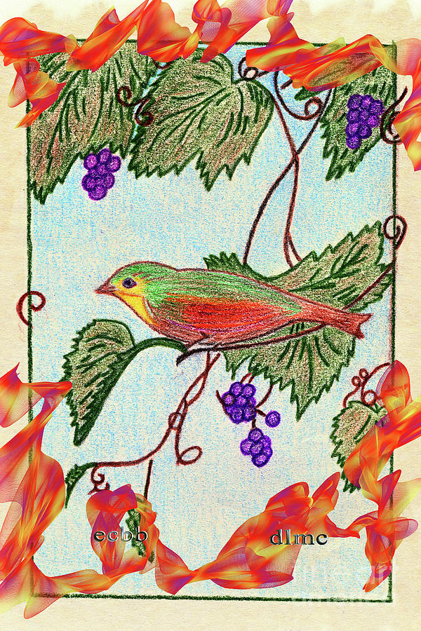 Bird on Vine Color Boost Digital Art by Donna L Munro