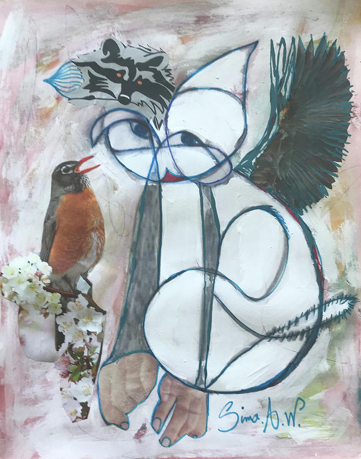 Bird Singing For The Cat Mixed Media by Sima Amid Wewetzer