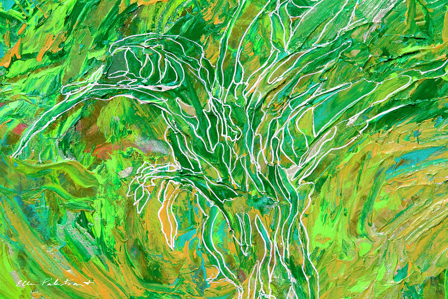 Bird-Tree in Emerald Forest  Painting by Ellen Palestrant