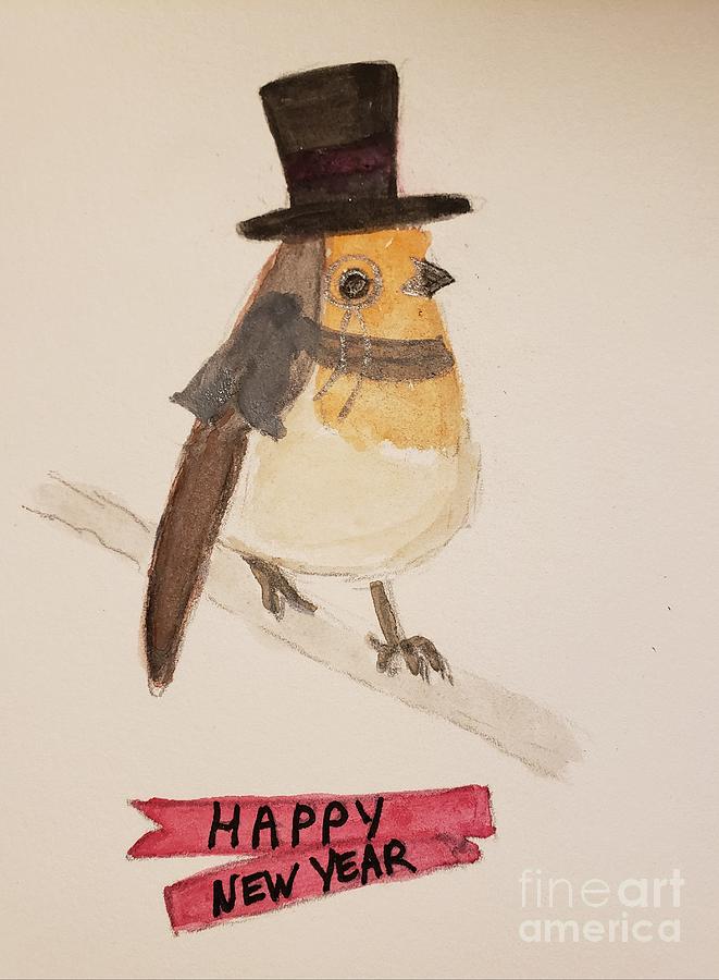 Bird with Monocle and Top Hat Painting by Margaret Welsh Willowsilk