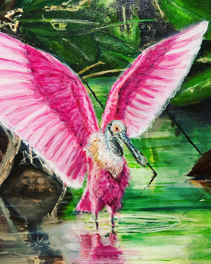 Birdie Bath Painting by Lynn Shaffer