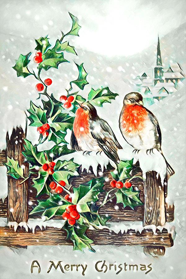 Birds and Holly Digital Art by Pennie McCracken