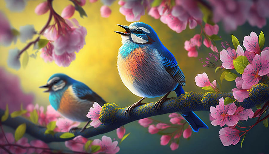 Birds blue flowers Bokmakierie bird calling - Telophorus zeylonus ...